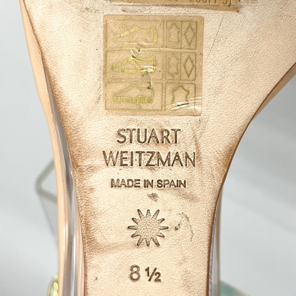 Stuart Weitzman Womens 8.5 Nudistlucite Clear Wedge Sandals Iridescent Strap - Picture 12 of 12